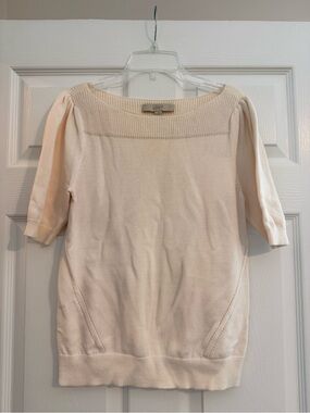 LOFT Cream Boat-Neck Short-Sleeve Knit Sweater